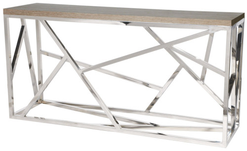 консоль geometric 180x50x90 хром, коричневая столешница в Туле