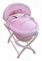колыбель-переноска gift wicker moses basket белая, розовое белье в Туле